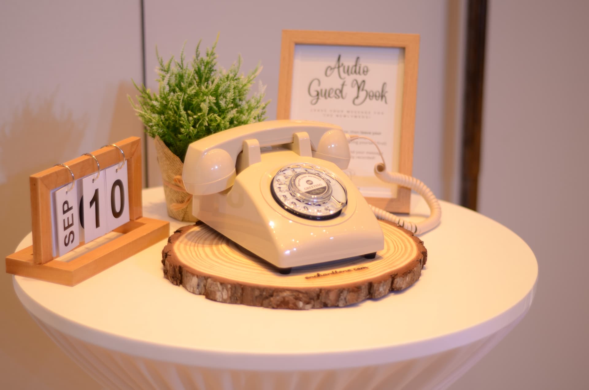 An Enchanttone audio guestbook waiting for guests to leave their wishes